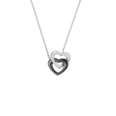 Collier en argent, céramique noire et oxydes de zirconium, motif cœur