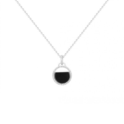 Collier en argent, céramique noire et oxydes de zirconium