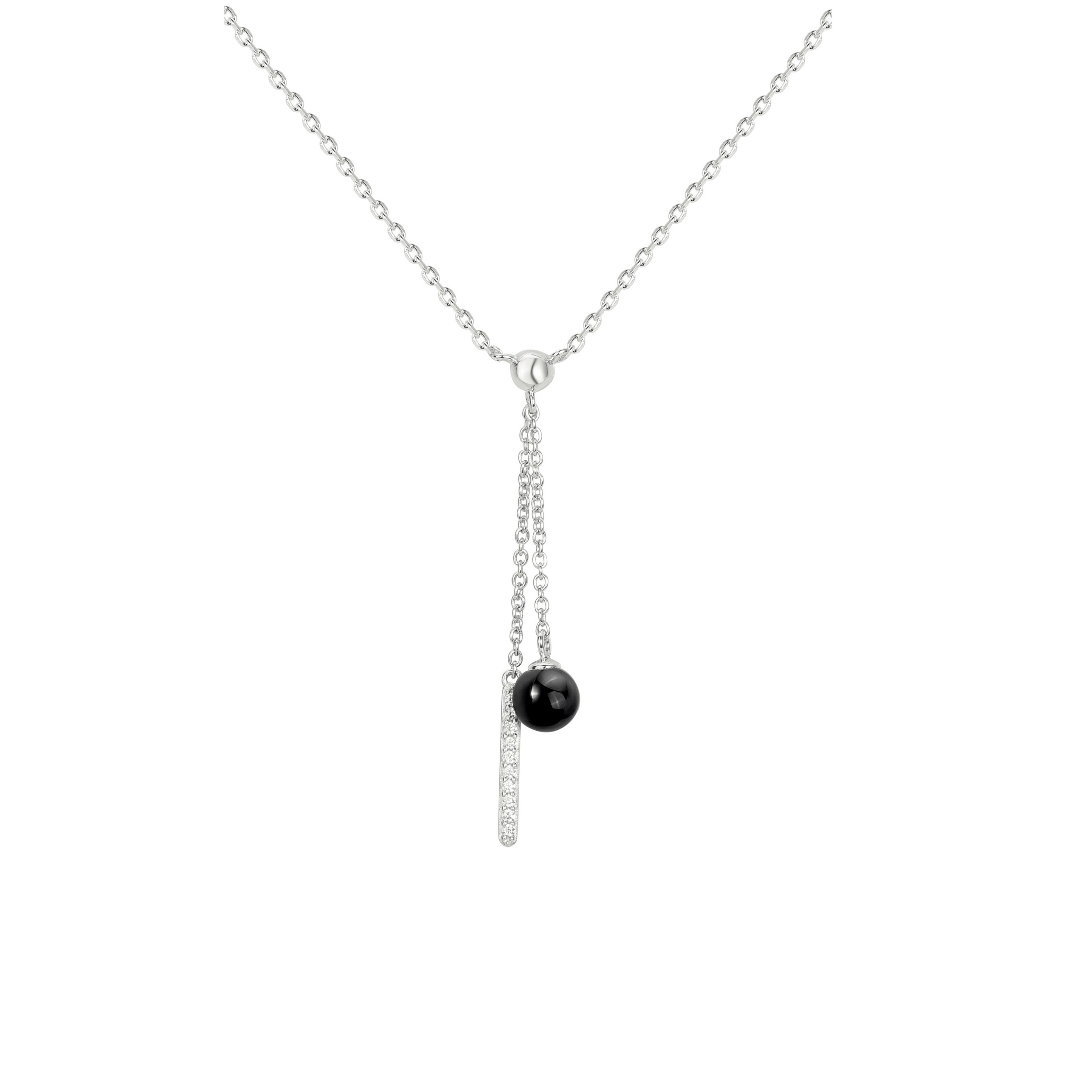 Collier en argent, céramique noire et oxydes de zirconium