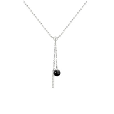 Collier en argent, céramique noire et oxydes de zirconium