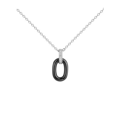 Collier en argent, céramique noire et oxydes de zirconium