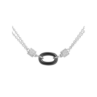Collier en argent, céramique noire et oxydes de zirconium