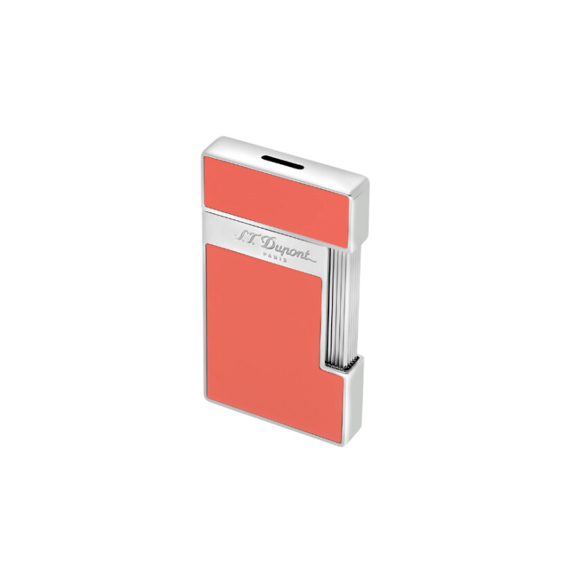 Briquet S.T. Dupont  Slimmy en laque corail et finitions chrome.