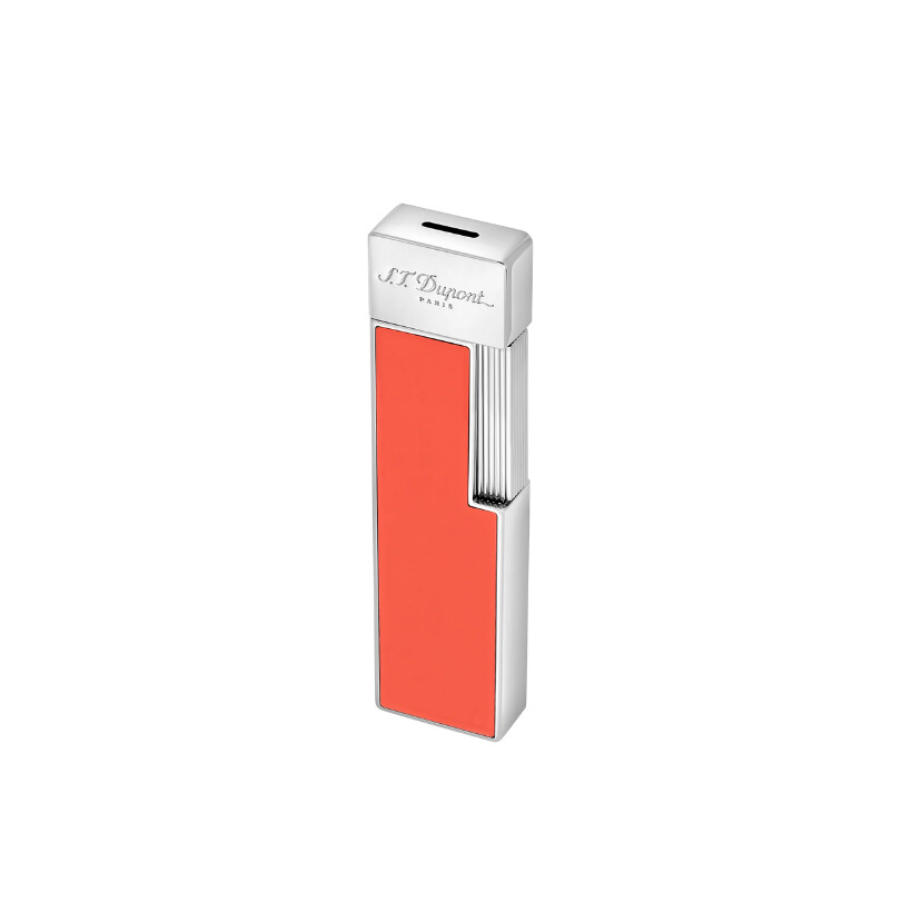 Briquet S.T. Dupont  Twiggy en laque corail et finitions chrome.