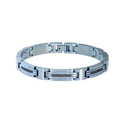 Bracelet en acier PVD bleu et câble