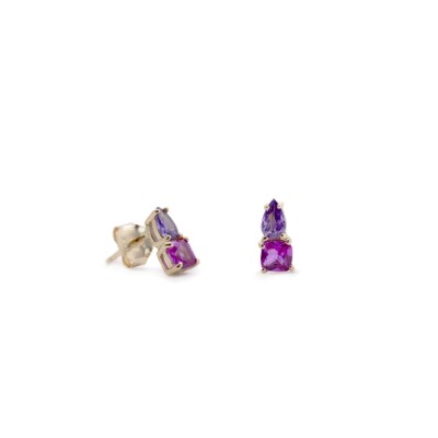 Boucles d'oreilles en argent plaqué or jaune et oxydes de zirconium colorés