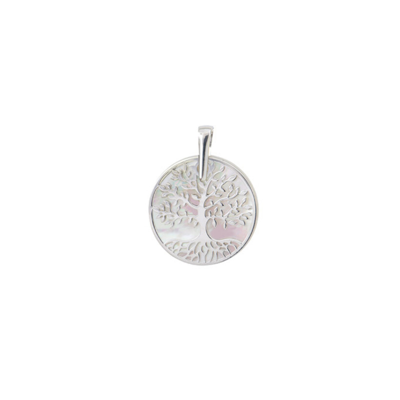 Pendentif en or gris et nacre, arbre de vie