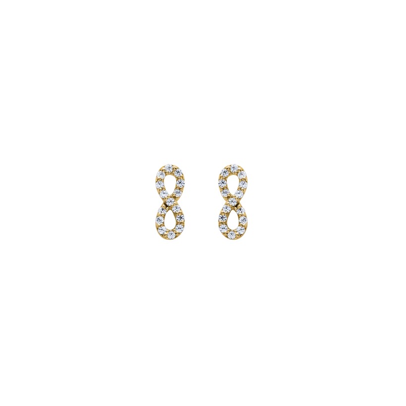 Boucles d'oreilles en or jaune et oxydes de zirconium, motif infini