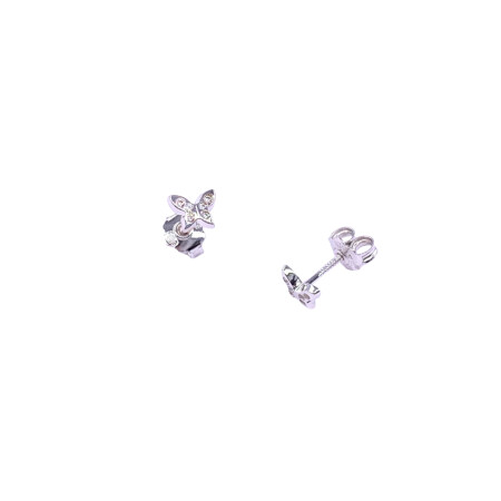 Boucles d'oreilles en or blanc, motif papillon, fermoir système vis