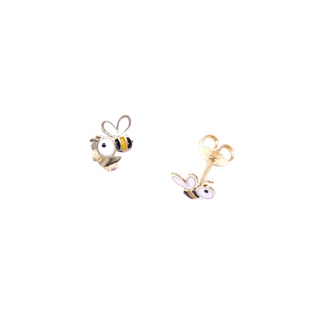 Boucles d'oreilles en or jaune motif abeille, fermoir système vis