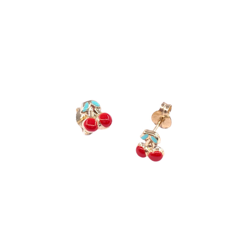 Boucles d'oreilles en or jaune, motif cerise