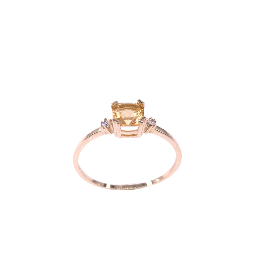 Bague en or jaune, citrine et oxyde de zirconium