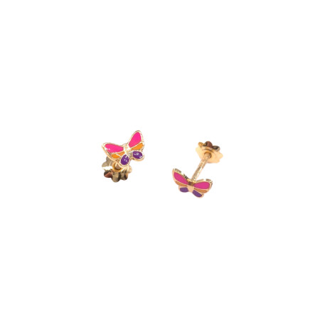 Boucles d'oreilles en or jaune motif papillon, fermoir système vis