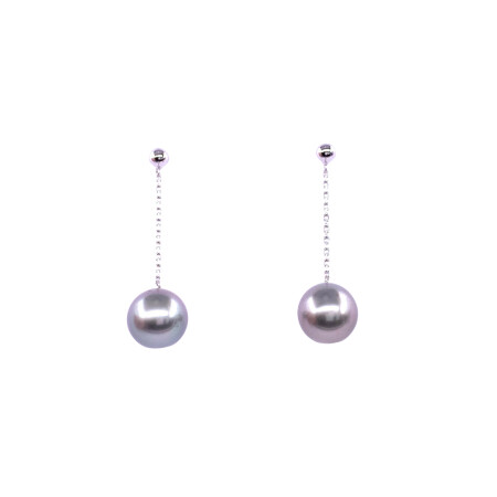 Boucles d'oreilles en or gris et perles de Tahiti (diamètre 8.5/9 mm)