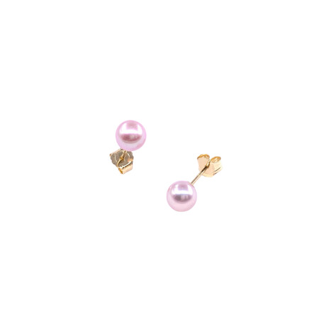 Boucles d'oreilles en or jaune et perles de culture pink (diamètre : 5/5.5mm)