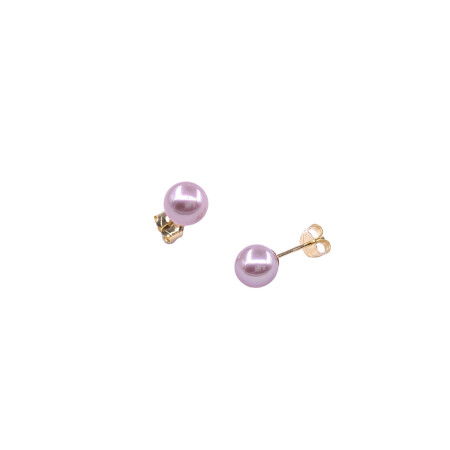 Boucles d'oreilles en or jaune et perles de culture pink (diamètre : 6.5/7mm)