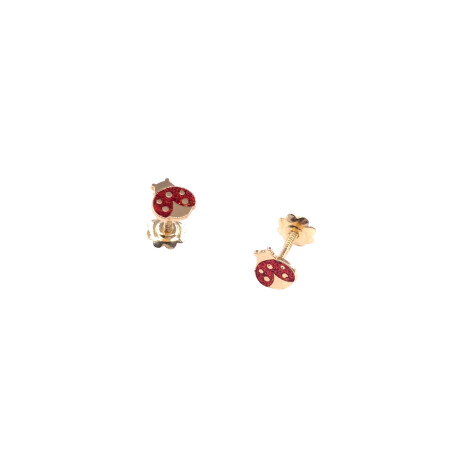 Boucles d'oreilles en or jaune motif coccinelle système vis