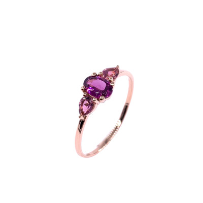 Bague en or rose, rhodolite et tourmalines rose