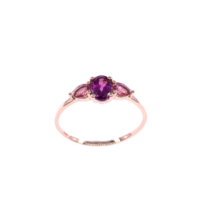 Bague en or rose, rhodolite et tourmalines rose