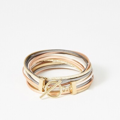 Bracelet Flowersforzoé en cuir et métal doré