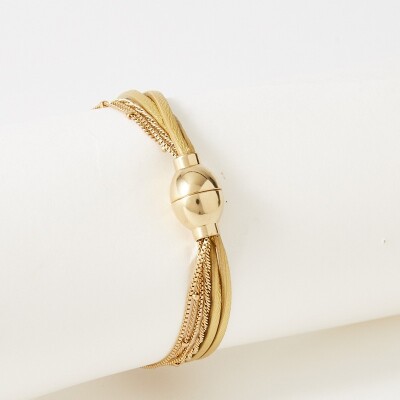 Bracelet Flowersforzoé en cuir et métal doré