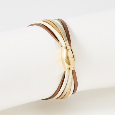 Bracelet Flowersforzoé en cuir et métal doré