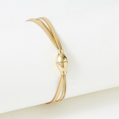 Bracelet Flowersforzoé en cuir et métal doré