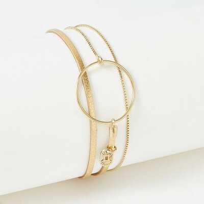 Bracelet Flowersforzoé en cuir et métal doré