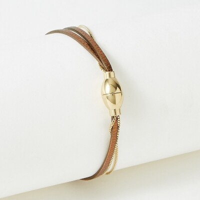 Bracelet Flowersforzoé en cuir et métal doré