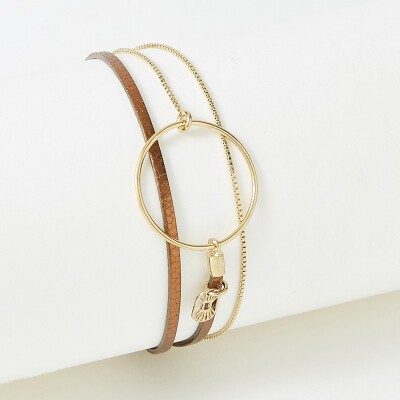 Bracelet Flowersforzoé en cuir et métal doré