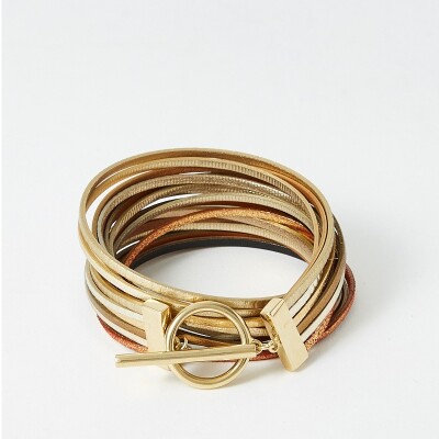 Bracelet Flowersforzoé en cuir et métal doré