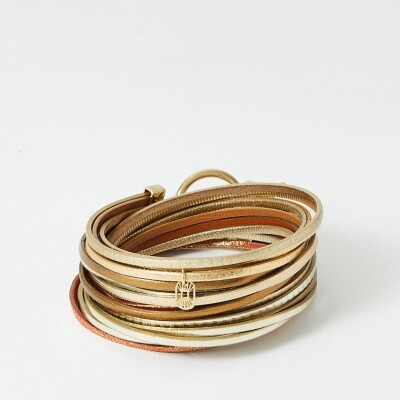 Bracelet Flowersforzoé en cuir et métal doré