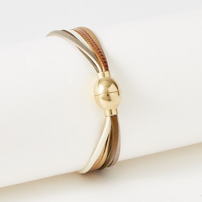 Bracelet Flowersforzoé en cuir et métal doré