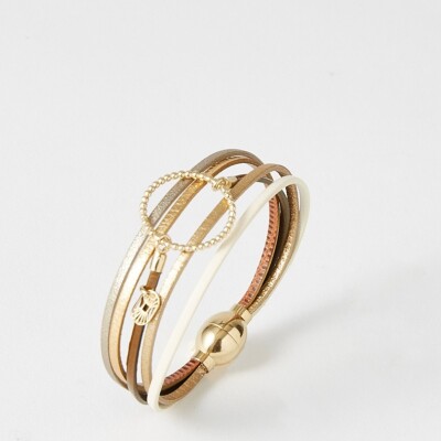 Bracelet Flowersforzoé en cuir et métal doré