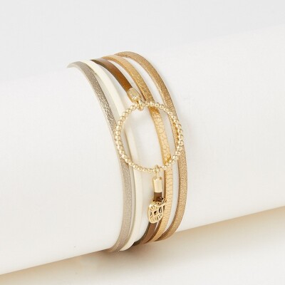 Bracelet Flowersforzoé en cuir et métal doré