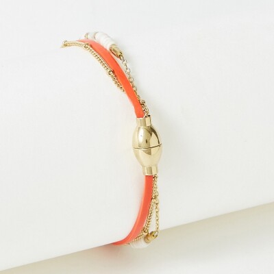 Bracelet Flowersforzoé en cuir et métal doré