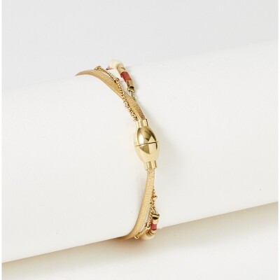 Bracelet Flowersforzoé en cuir et métal doré