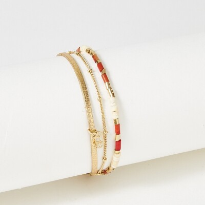 Bracelet Flowersforzoé en cuir et métal doré