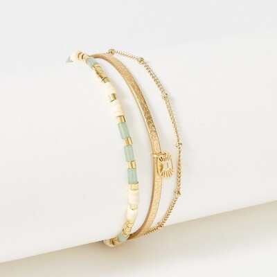 Bracelet Flowersforzoé en cuir et métal doré