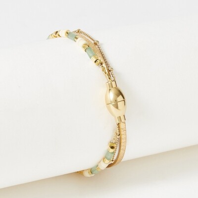 Bracelet Flowersforzoé en cuir et métal doré