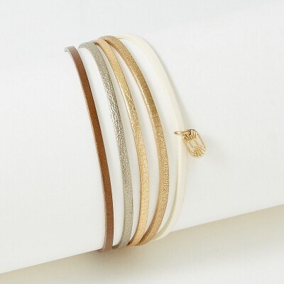 Bracelet Flowersforzoé en cuir et métal doré