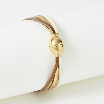 Bracelet Flowersforzoé en cuir et métal doré