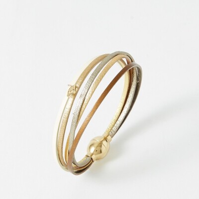 Bracelet Flowersforzoé en cuir et métal doré