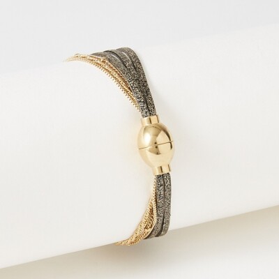 Bracelet Flowersforzoé en cuir et métal doré