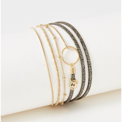 Bracelet Flowersforzoé en cuir et métal doré