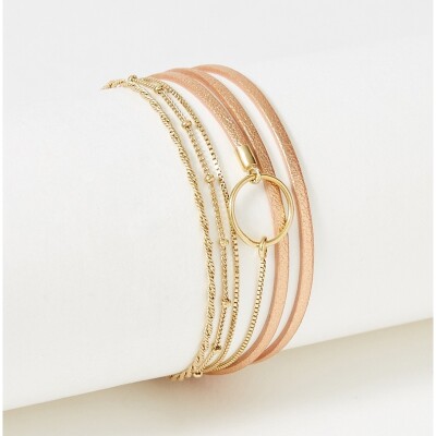 Bracelet Flowersforzoé en cuir et métal doré
