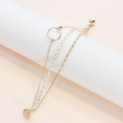 Bracelet Flowersforzoé en cuir et métal doré