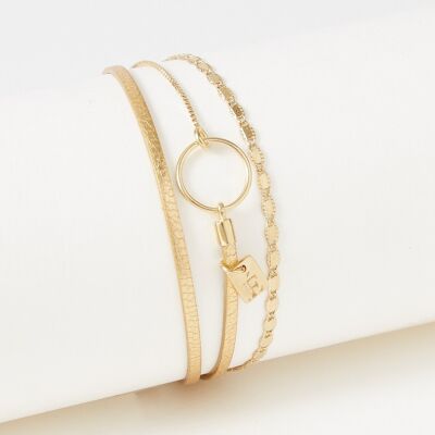 Bracelet Flowersforzoé en cuir et métal doré