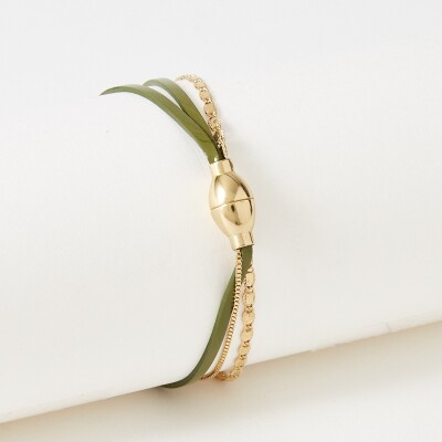 Bracelet Flowersforzoé en cuir et métal doré