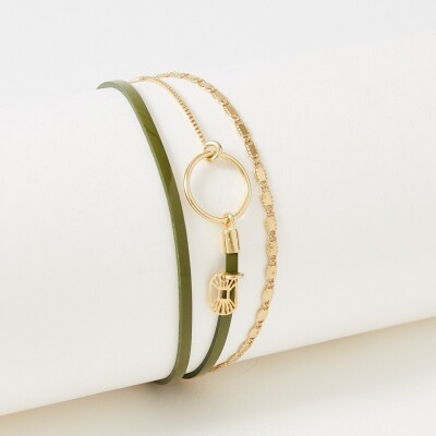 Bracelet Flowersforzoé en cuir et métal doré